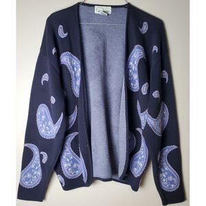 Vintage Cappagallo Medium Cardigan Sweater Paisley Beaded‎ Navy Purple Lavender